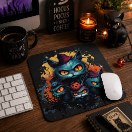 Mousepad Gatos Pretos Assustadores de Halloween Arte Gótica