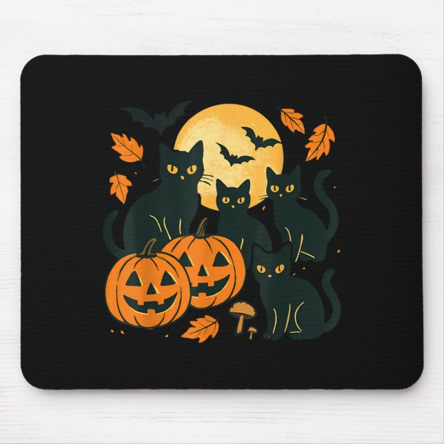 Mousepad Gatos Pretos Com Jack O Lanterns Lua E Morcegos (Frente)