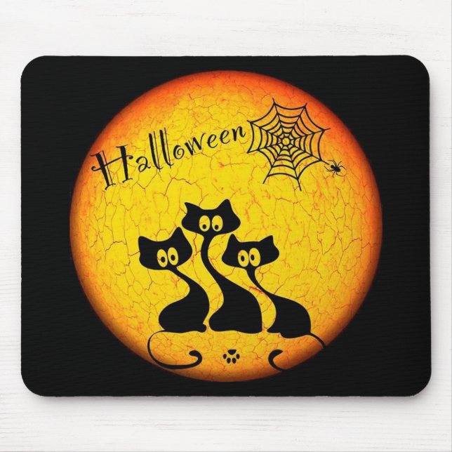 Mousepad Gatos Pretos do Halloween e Aranha-Aranha (Frente)