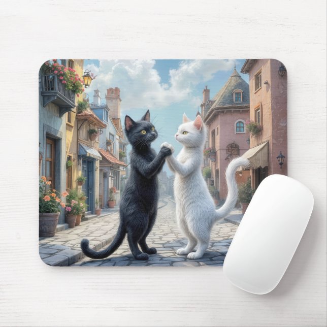 Mousepad Gatos Pretos e Brancos Dançam Em Cobblestone (Com mouse)