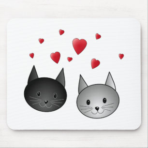 Mousepad Gatos pretos e cinzentos bonitos, com corações