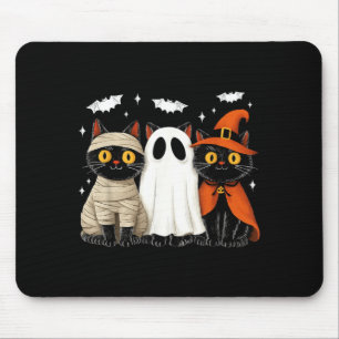 Mousepad Gatos Pretos Vintage Halloween Abóbora Múmia Bruxa