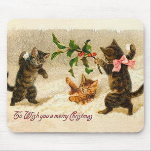 Mousepad Gatos que jogam no natal vintage da neve