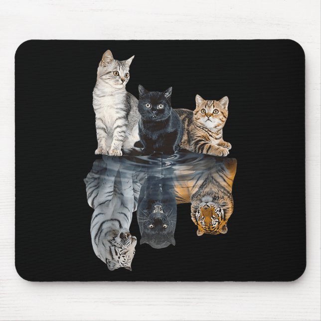 Mousepad Gatos Refletem Espelho Leão Cheetah Tiger Engraçad (Frente)