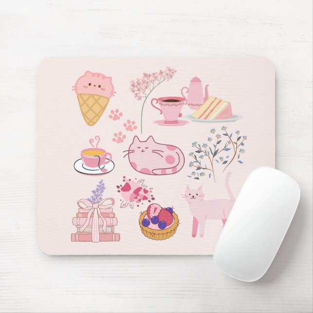 Mousepad Gatos Rosa Chá de Cima (Com mouse)