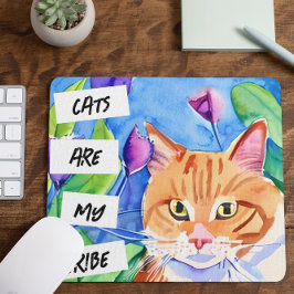 Mousepad Gatos são Minha Tribo | Gato Laranja e Flores
