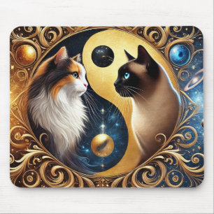 Mousepad Gatos Simbolizando Equilíbrio com um Yin Yang