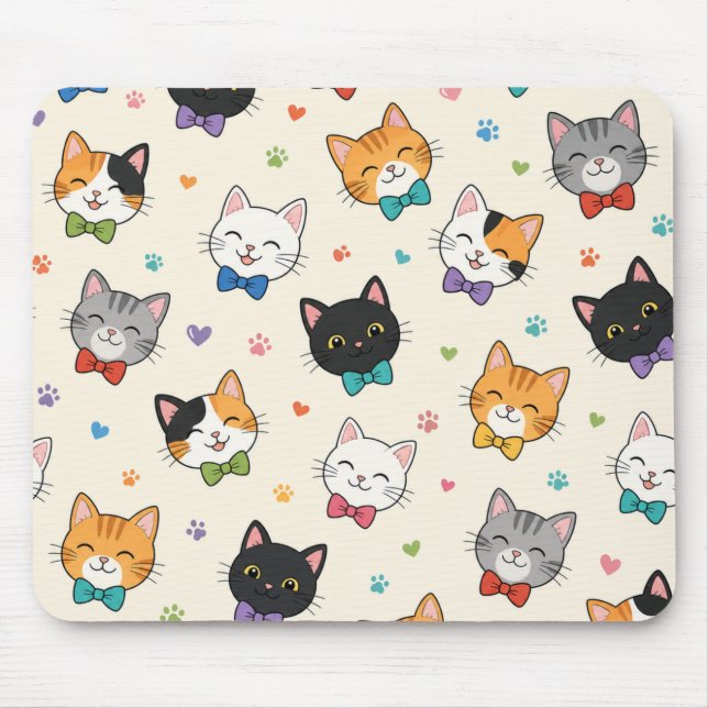 Mousepad Gatos sorrindo com gravatas borboleta (Frente)