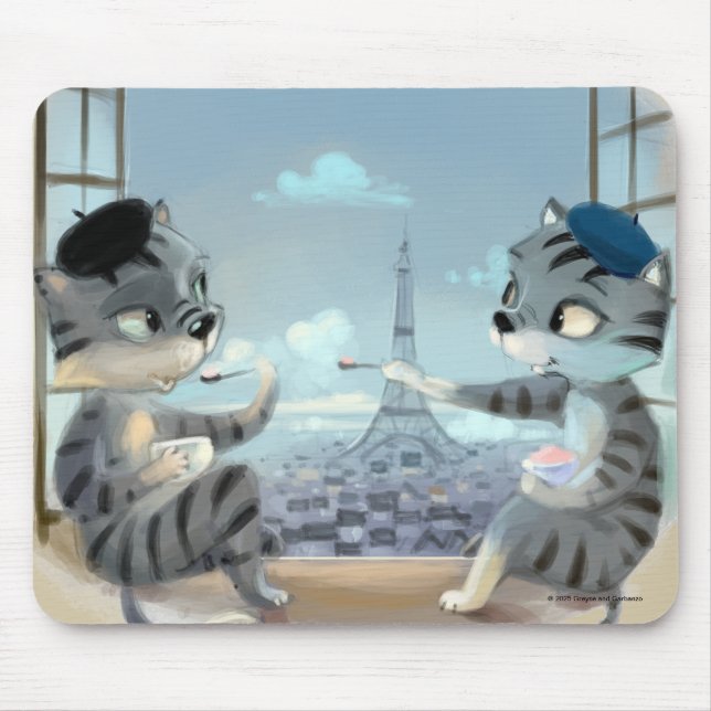 Mousepad Gatos & Torre Eiffel – Paris Suporte de Mouse (Frente)