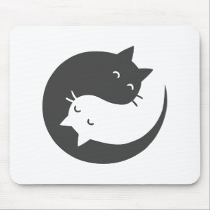 Mousepad Gatos yin e yang mandala - Escolha a cor de fundo