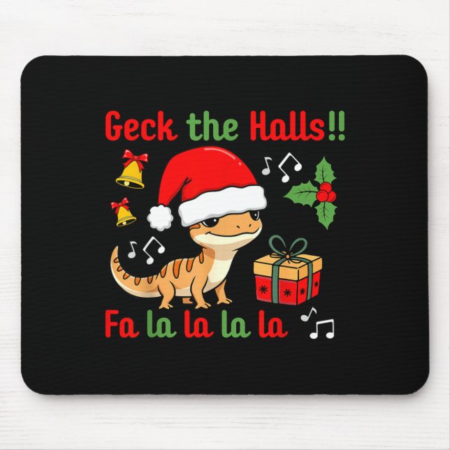 Mousepad Geck The Halls Leopard Gecko Christmas Pun Pet Own (Frente)