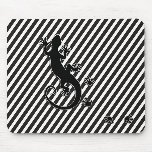 Mousepad Gecko Correndo - listras pretas e brancas (Frente)