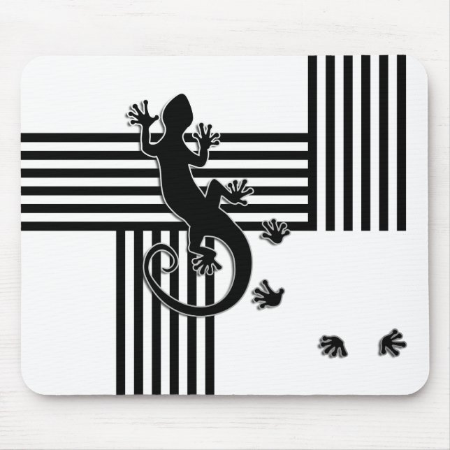 Mousepad Gecko em execução - abstrato de listras preto e br (Frente)