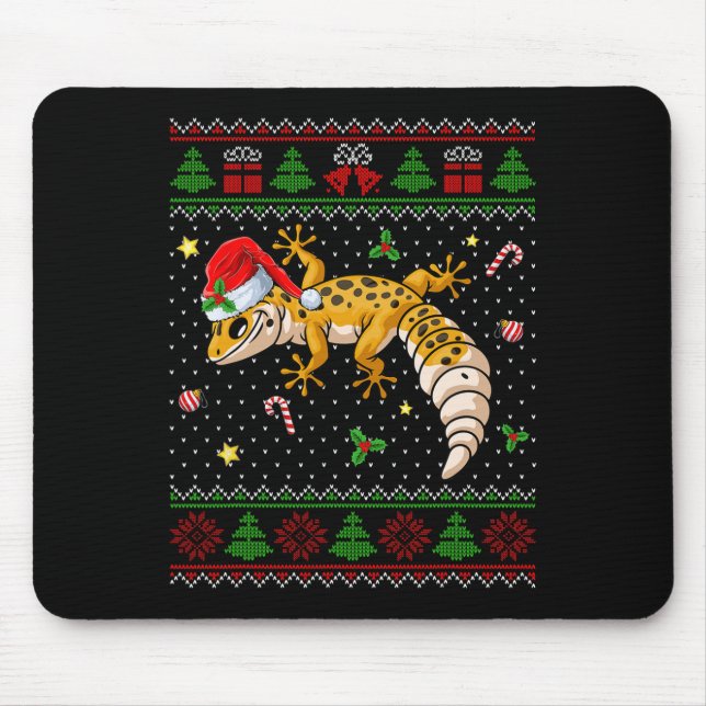Mousepad Gecko Santa Hat, Leopardo, Suor de Natal Feio (Frente)