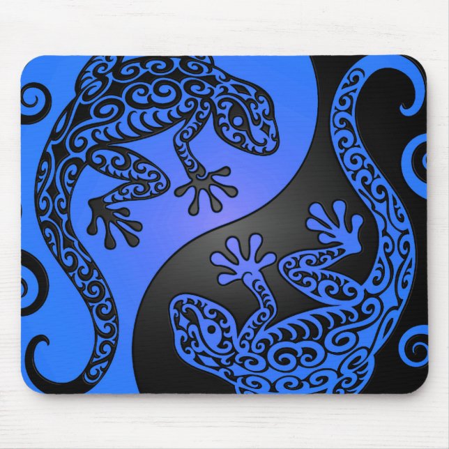 Mousepad Gecos azuis e pretos de Yin Yang (Frente)