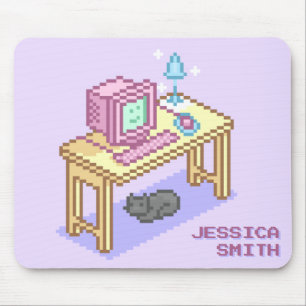 Mousepad Geeky Girly Purple Pixel Art Nome do Computador