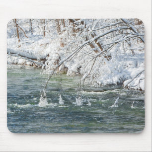 Mousepad Gelo de Inverno Galhos de Árvore do Córrego Nevado