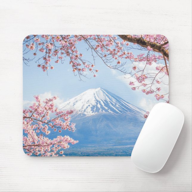 Mousepad Gelo e neve | Cherry Blossoms Mt. Fuji Japão (Com mouse)