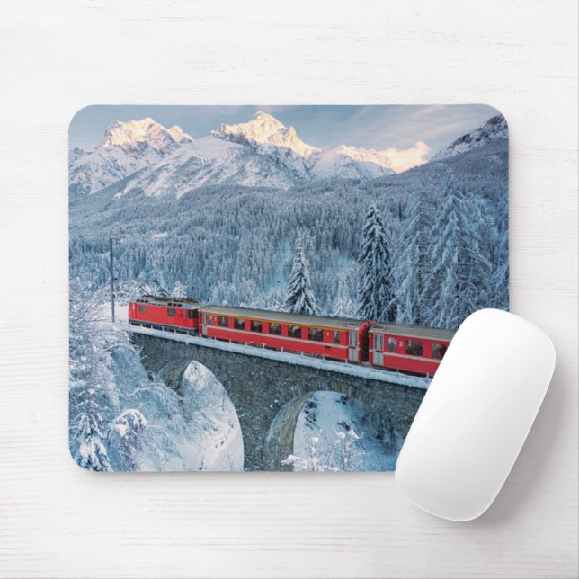 Mousepad Gelo e neve | Suiça de trem Red Bernina Express (Com mouse)
