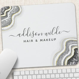 Mousepad Gema de Ágata Branca e Preta com Brilho Luxo Chic