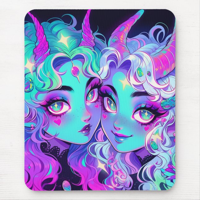 Mousepad Gêmeas Alienígenas-de-Corno-Azul-Bonito Gêmeas Ani (Frente)