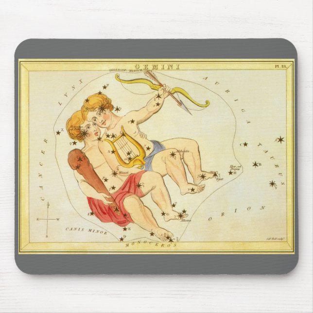 Mousepad Gêmeos Gêmeos Vintage Constellação Espelho de Urân (Frente)