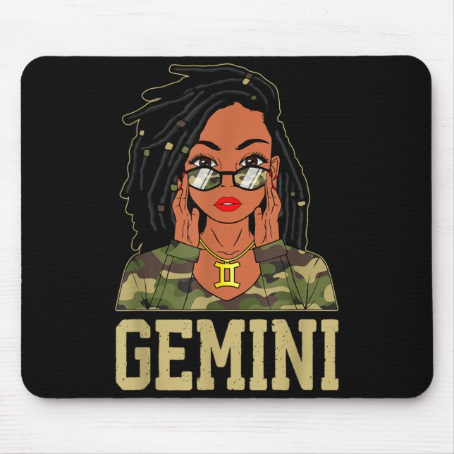 Mousepad Gemini Loc'd Hair Sy Black Woman Camo Melanin Girl (Frente)