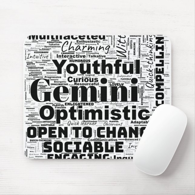 Mousepad Gemini Zodiac Word Cloud Inspiration (Com mouse)