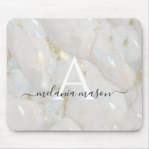 Mousepad Gemstone Marble Monograma de Gemstone Dourado Chic