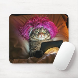 Mousepad Gen Z Cat Staring an Electronic Tablet In Bed