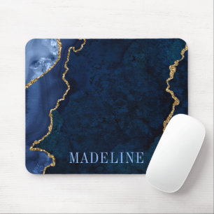 Mousepad Geodo Azul Marble de Cor de Água Moda Moderna