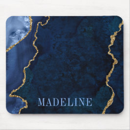 Mousepad Geodo Azul Marble de Cor de Água Moda Moderna