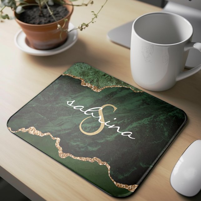 Mousepad Geodo de Ágata Verde Monograma (Criador carregado)