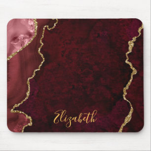 Mousepad Geodo de Agato de Marble Dourado Borgonha