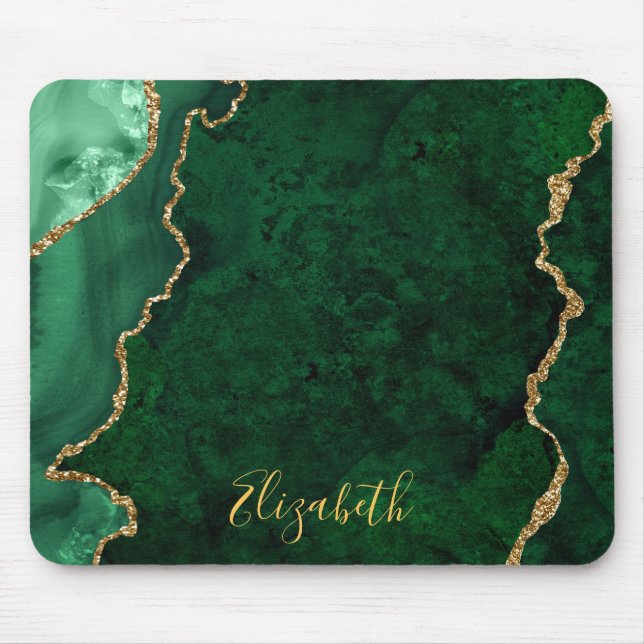 Mousepad Geodo de Agitação de Marble Dourado Verde com Aqua (Frente)