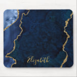 Mousepad Geodo de Agregação de Marble Dourado Azul com Cor<br><div class="desc">Placa de Mouse Azul de Cor de Água Elegante Moderna e Dourada de Gato de Agato de Marble</div>