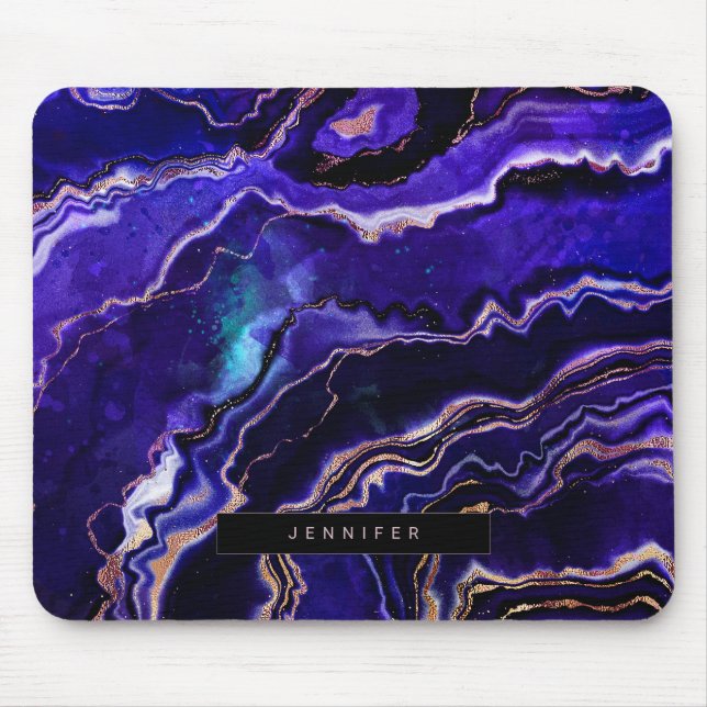 Mousepad Geodo de Aquarela Azul Profundo Rosa Roxo Agato Do (Frente)