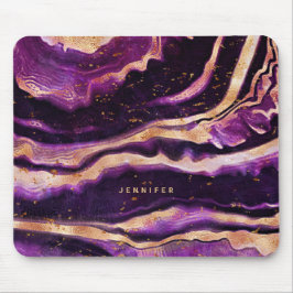Mousepad Geodo de Aquarela Púrpura, cor-de-rosa Dourada Aga