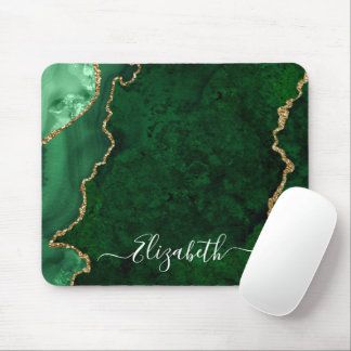 Mousepad Geodo Verde Marble Elegante Moderno Dourado
