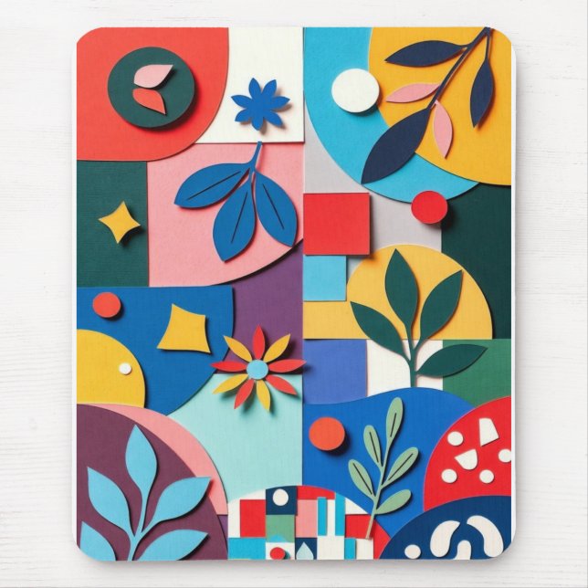 Mousepad Geometria Botânica Vibrante em Corte de Papel Cama (Frente)