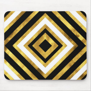 Mousepad Geométrico Dourado de Diamante Preto e Branco