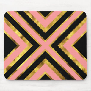 Mousepad Geométrico preto cor-de-rosa Dourado