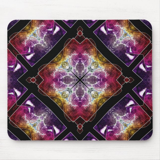 Mousepad Geométrico Vibrante com Acentos Roxos e Dourados (Frente)