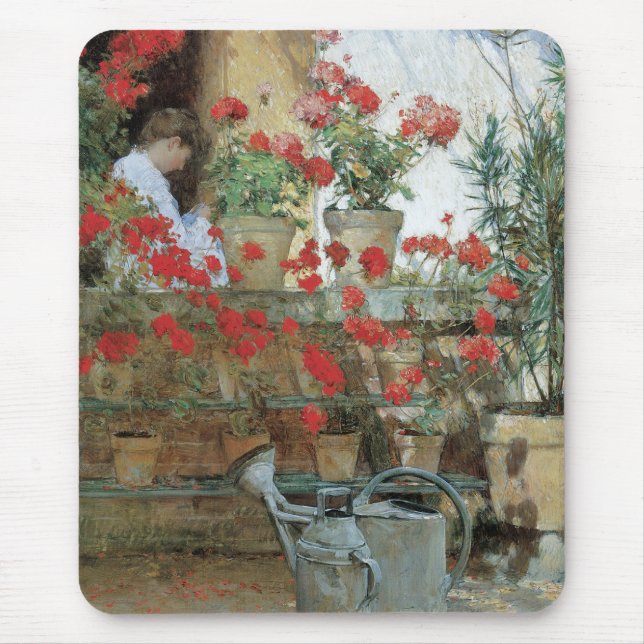 Mousepad Geranianos por Childe Hassam, Impressionismo de Vi (Frente)