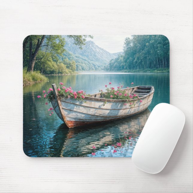 Mousepad Gerânios Rosa Em Rowboat (Com mouse)