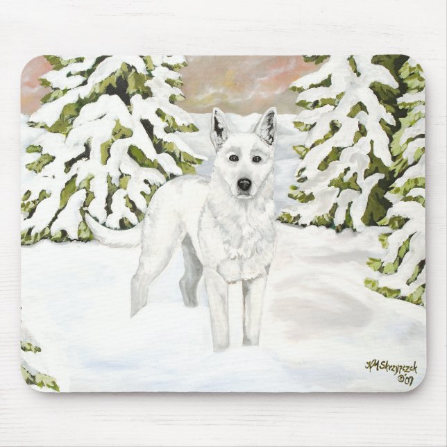 Mousepad German shepherd branco na proteção do mouse na nev (Frente)