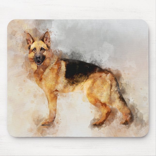Mousepad German shepherd Cachorro Portátil Aquarela 02 (Frente)