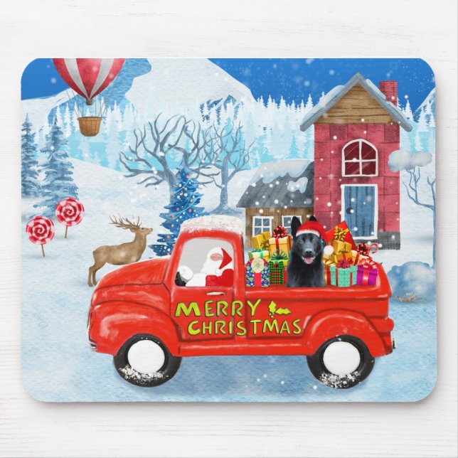 Mousepad German shepherd Cão de Natal Entrega Neve de Camin (Frente)