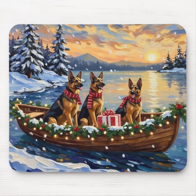 Mousepad German Shepherd Christmas Boat Holiday (Frente)
