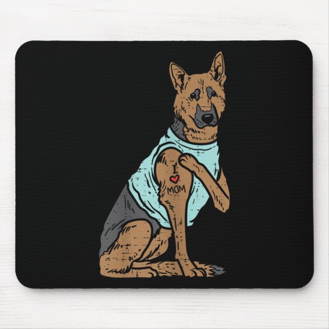 Mousepad German shepherd Eu Amo Mamãe Tatuagem Cachorro K9  (Frente)